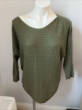Market & Spruce Olive Green Cable Knit Off-the-Shoulder Sweater